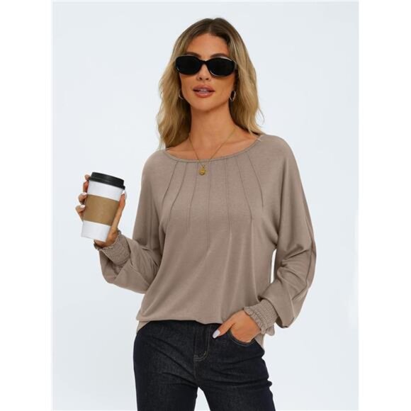 New Women's Fall Long Sleeve Pleated Tops - Casual & Dressy‎ Trendy Shirts 2024" - Picture 2 of 7